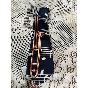 Dino Romaro Hand Made Tie Music Notes And Trombone 58" Silk Unique Design